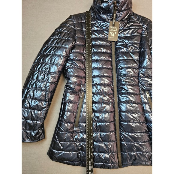 New White Mark Women's Metallic Puffer Jacket High Neck Zip Up Warm Winter Coat - Picture 5 of 9